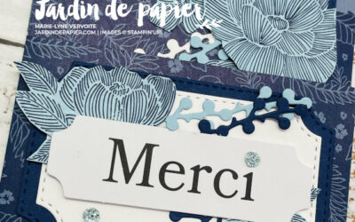 Carte à double ouverture inférieure avec le papier à motifs Floraisons si bleues