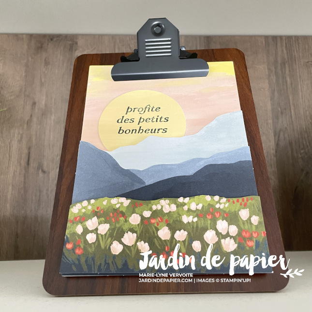 Carte double pop-up Stampin Up avec collection Au calme sur la rive, poissons et décor nature