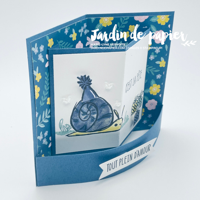 Carte à panneaux courbés Stampin' Up! réalisée avec le jeu d'étampes Copains mignons