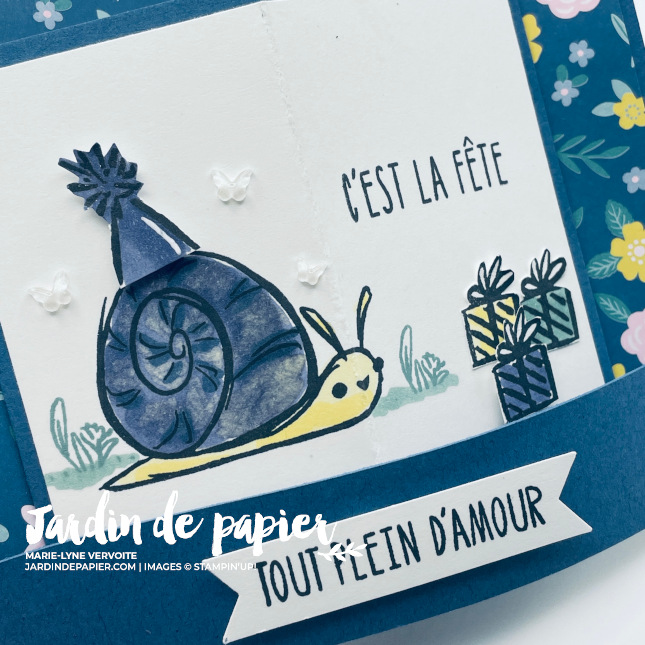 Carte à panneaux courbés Stampin' Up! réalisée avec le jeu d'étampes Copains mignons