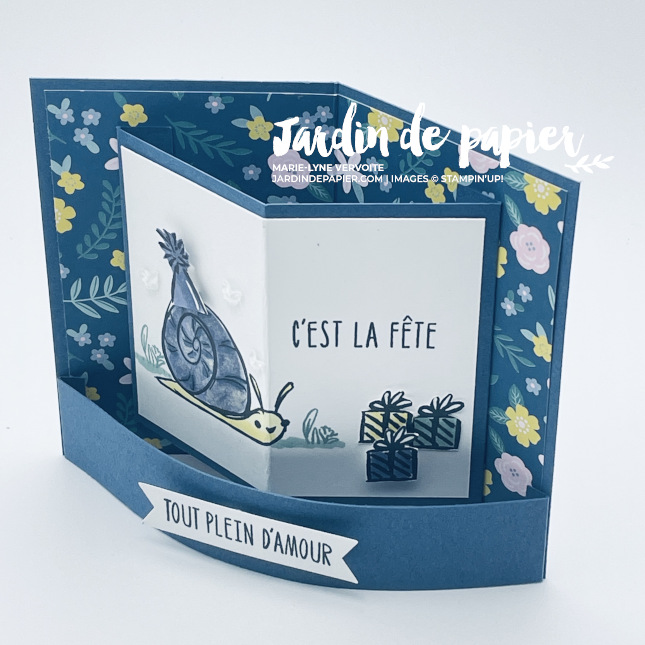 Carte à panneaux courbés Stampin' Up! réalisée avec le jeu d'étampes Copains mignons